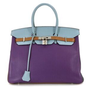 Hermes Birkin 35 Arlequin Taurillon Clemence Ultraviolet Blue Lin Handbag Eto...